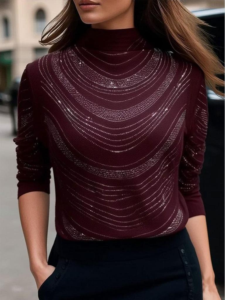 2026 Осень/Зима Большой размер Сверхпрочный Горячая сверловка Полувысокий воротник Длинный рукав Женский топ