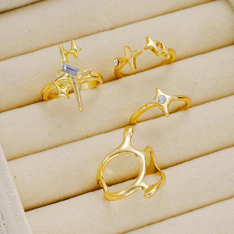 4Pcs/Set Gothic Irregular Geometric Starry Opening Rings for Women Men Fashion Personality Punk Rings Party Jewelry Accessories