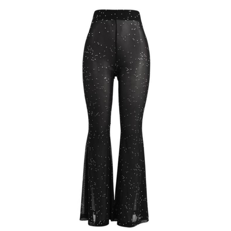 Сексуальные прозрачные сетчатые расклешенные летние брюки - Женский повседневный дизайн с горячим тиснением