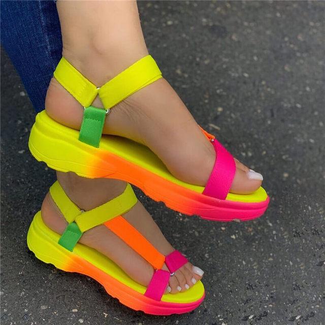Casual and Comfortable All-match Hollow Elastic Band Buckle Trifle Bottom Women's Sandals Solid Color Plus Size Women's Sandals