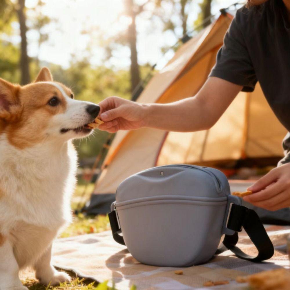 Portable Pet Outdoor Feeder Bag Silicone Puppy Snack Pouch Solid Color Dog Treat Bag Hiking