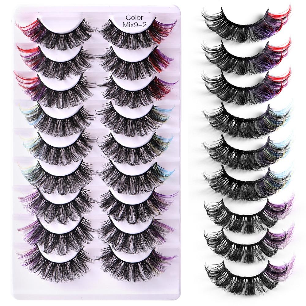 9 Pairs D Curl Colored Eyelashes Russian Long Thick Volume Fake Eye Lash Faux Mink Lashes Party