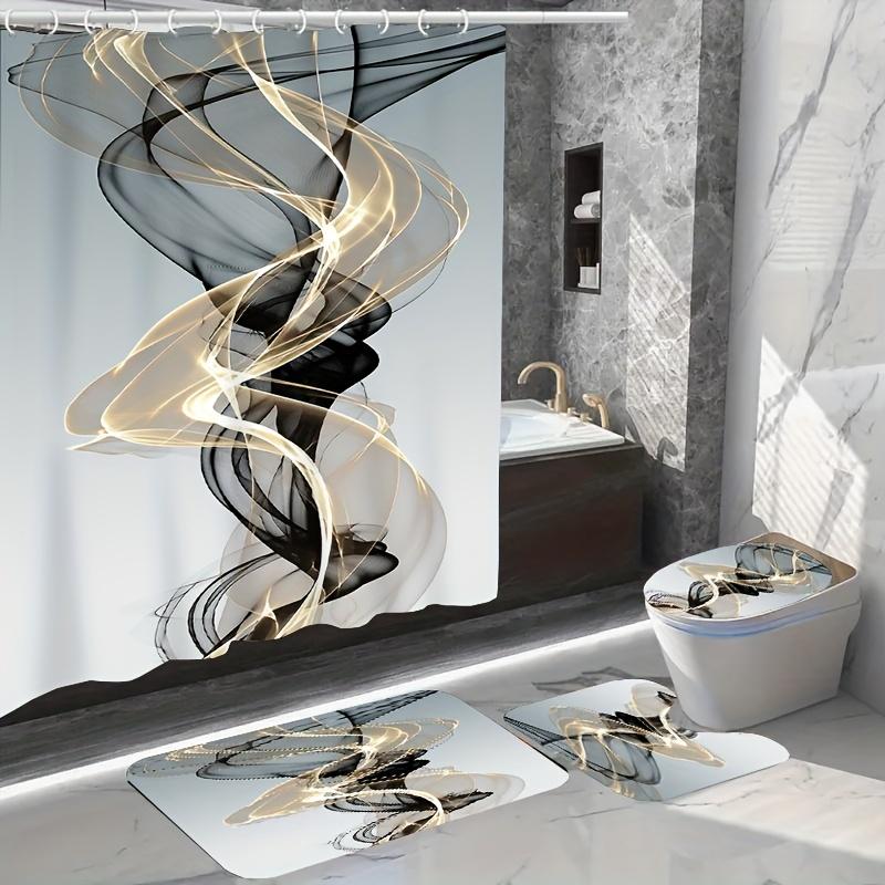 4 шт., набор занавесок для душа с узором современного искусства с 12 крючками, нескользящие коврики, крышка для унитаза и коврик для ванной, водонепроницаемая занавеска для душа, ванная комната