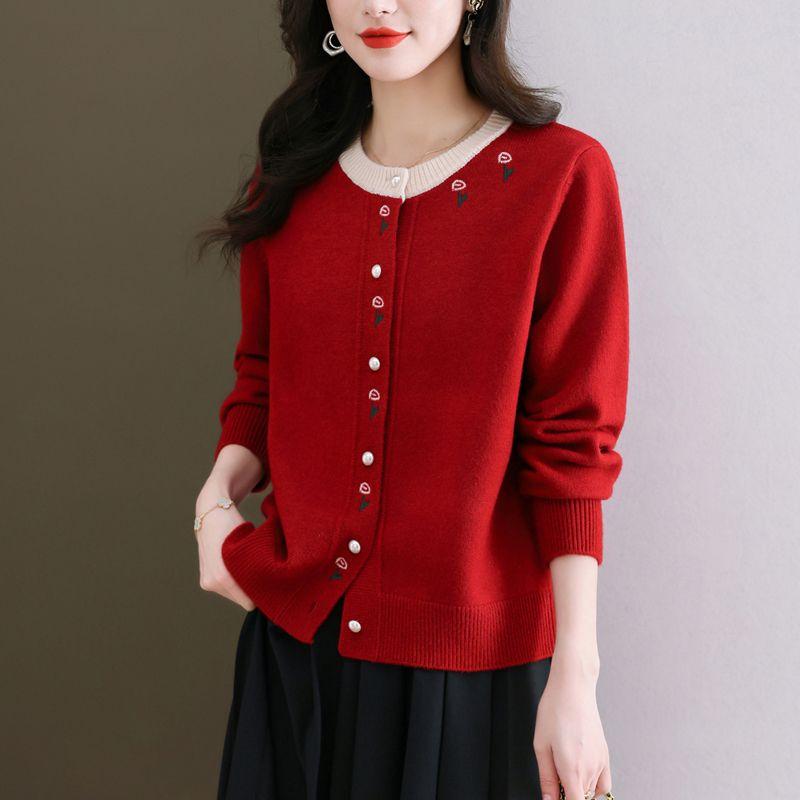 Весна и осень плюс большой размер вязаный кардиган для женщин свободный красный свитер короткий кардиган пальто