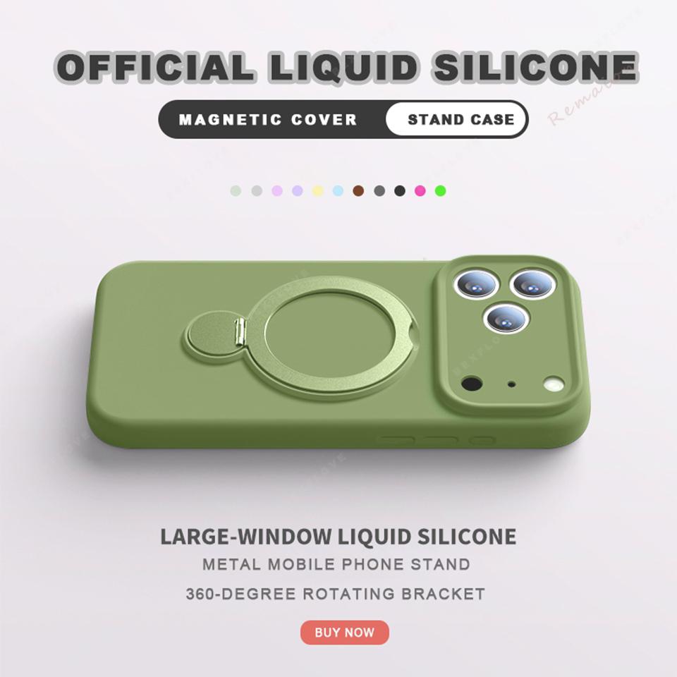 Магнитный чехол-держатель из жидкого силикона для iPhone 17 13 14 15 16 Pro Max Air Plus Magsafe Подставка Держатель Защитная крышка