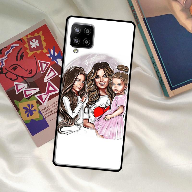 Черные Каштановые Волосы Малыш Мама Девочка Сын Чехол Для Samsung Galaxy A52 A32 A12 A33 A06 A16 A26 A36 A56 A15 A53 A13 A34 A54 A14 A35 A55