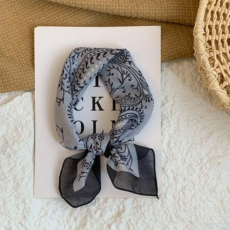 Neck Small Square Scarf Flower Literary Retro Scarf Headband Headscarf Silk Scarf High Sense Fashion Versatile Scarf Shawl