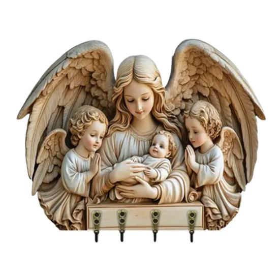 Wall Mount Key Holder Wooden Carving Jesus Themed Key Organizer Multi-purpose Home Office Entryway