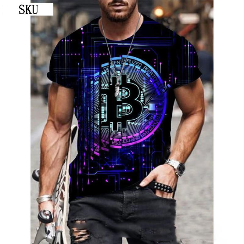 Модная мужская футболка с биткойн-графикой и 3D принтом, летняя уличная одежда с круглым вырезом и коротким рукавом, повседневные свободные топы, футболка, мужская одежда