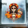 Декор для дома День Мертвых Наклейки на Окно Dia De Los Muertos Наклейка Цветные Мексиканские Сахарные Черепа Стеклянные Наклейки с Цветами Хэллоуин Наклейка