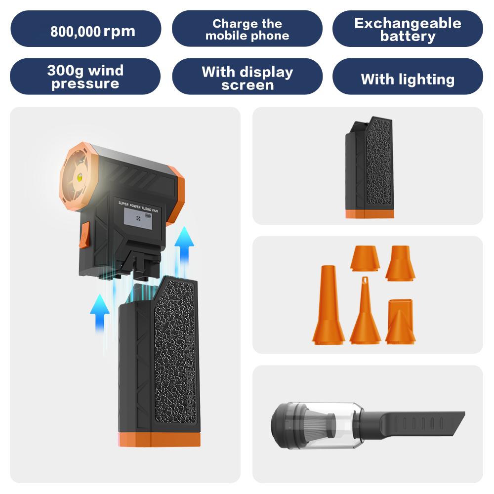 Съемный аккумулятор Мощный вентилятор 800000 об/мин Мощная воздуходувка Бесщеточный мини-турбовентилятор Сменный аккумулятор Электрическая сушилка