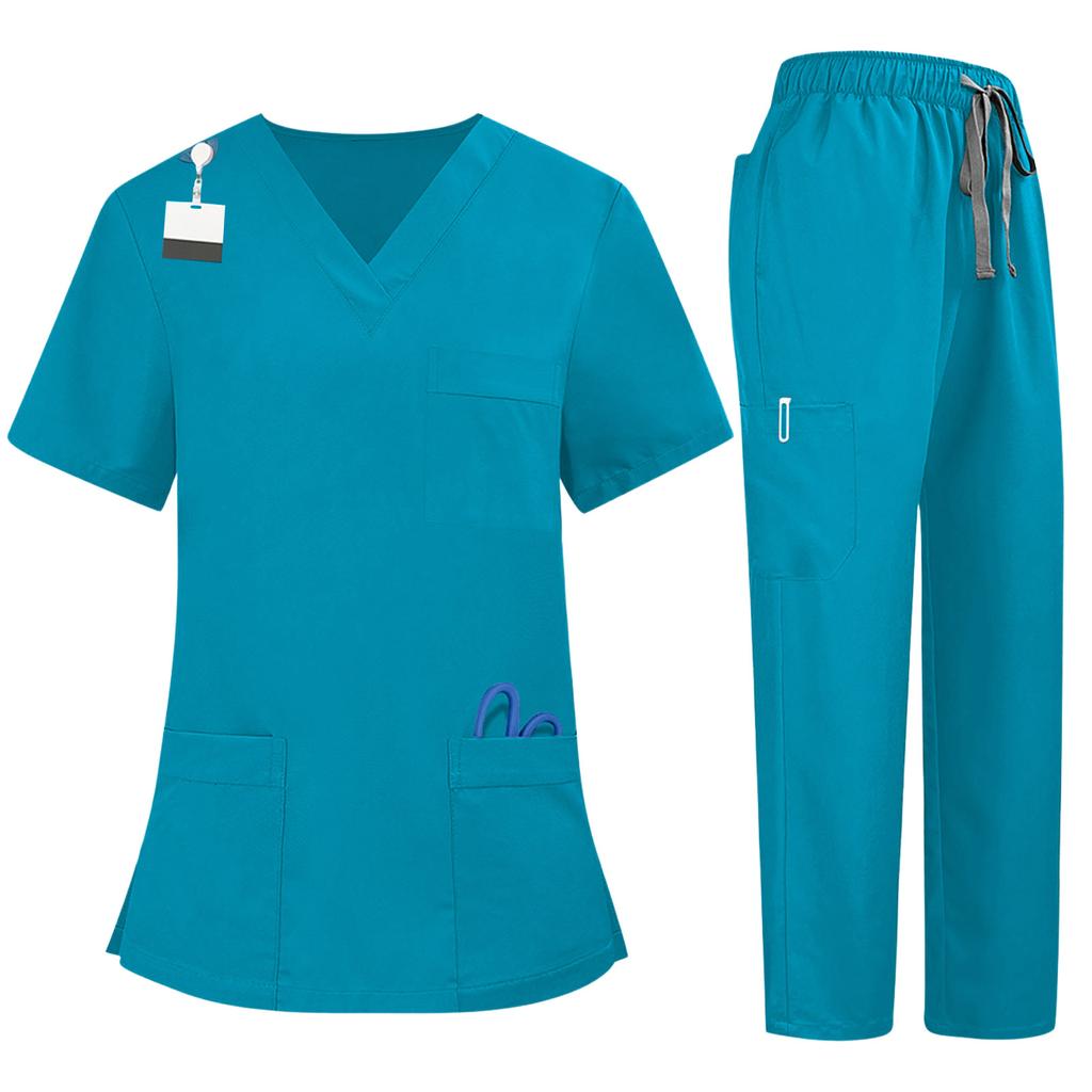 Рабочий костюм Soild Scrub для женщин с V-образным вырезом и коротким рукавом, забавные футболки, рабочая одежда, футболка с карманами