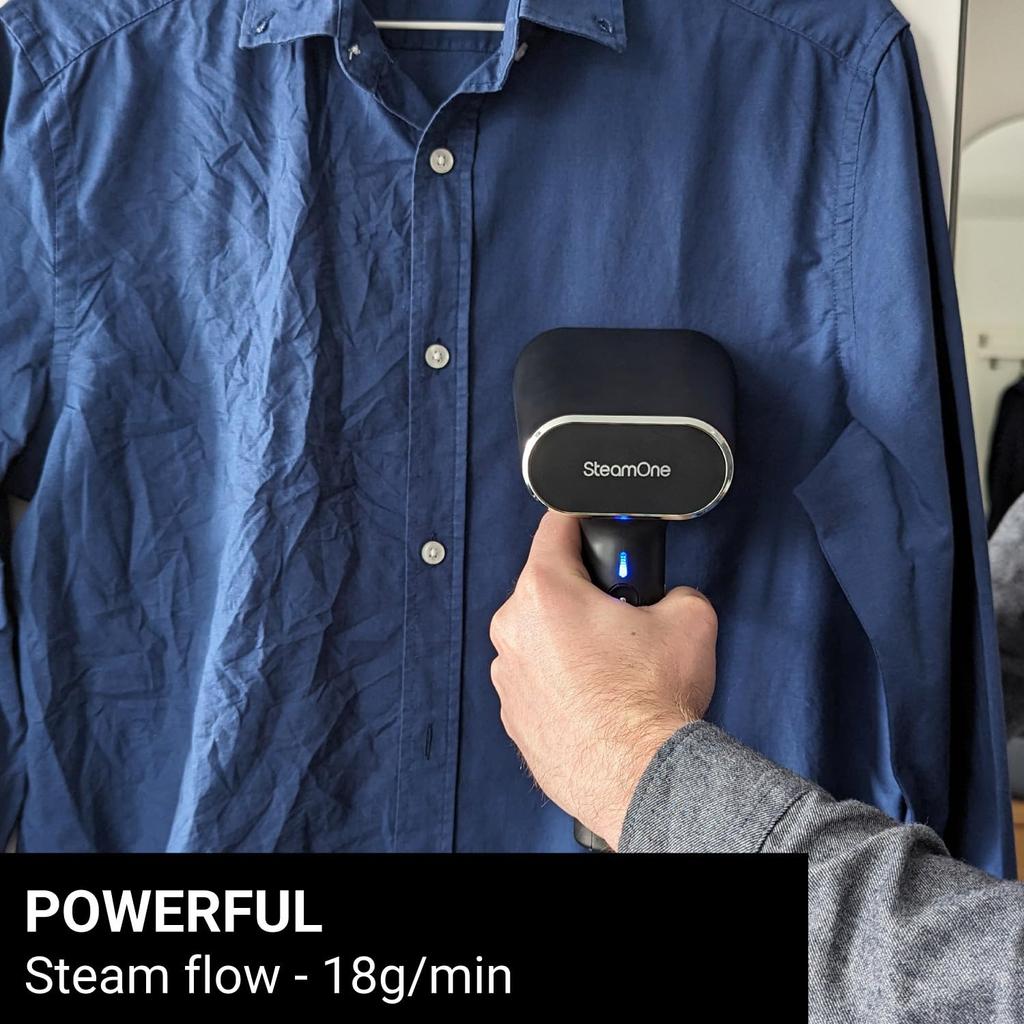 Отпариватель для одежды SteamOne NS1750B, черный, 18 г в 30, можно использовать непрерывно с пластиковой бутылкой S-Nomad, легкий/мощный пар/запускается