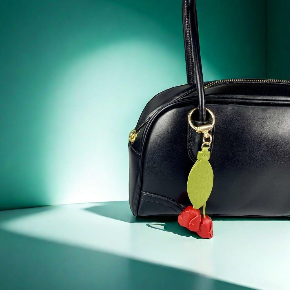 8-Color Soft Leather Tulip Bag Charm– Elegant Hanging Floral Accessory with Metal Ring, Realistic Bloom Design for Backpack