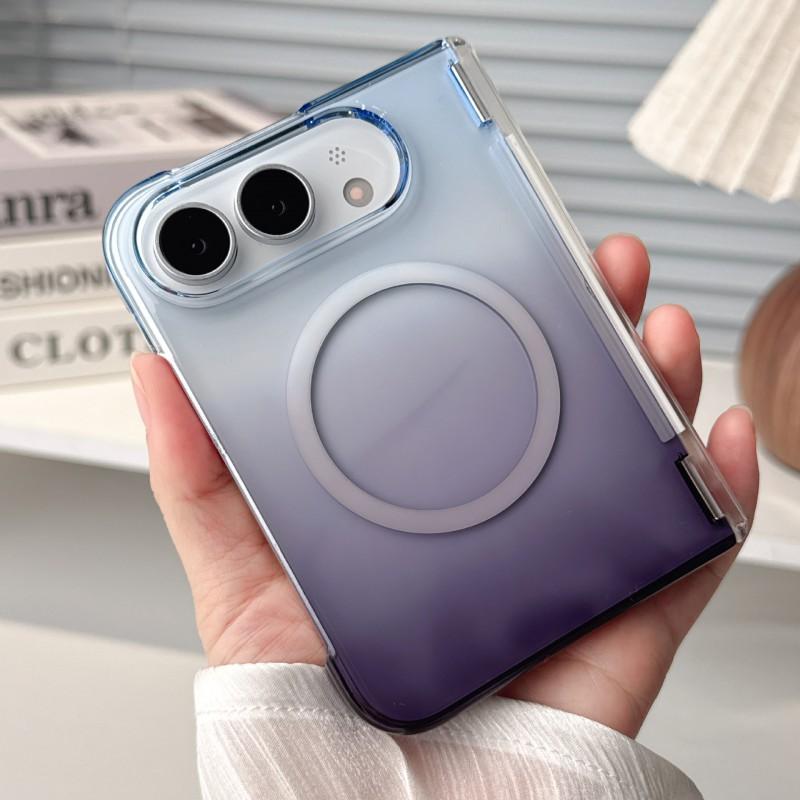 Gradient Magnetic Phone Case With Kickstand IPhone Duo Foldable Shockproof Acrylic Cover In Aurora Colors