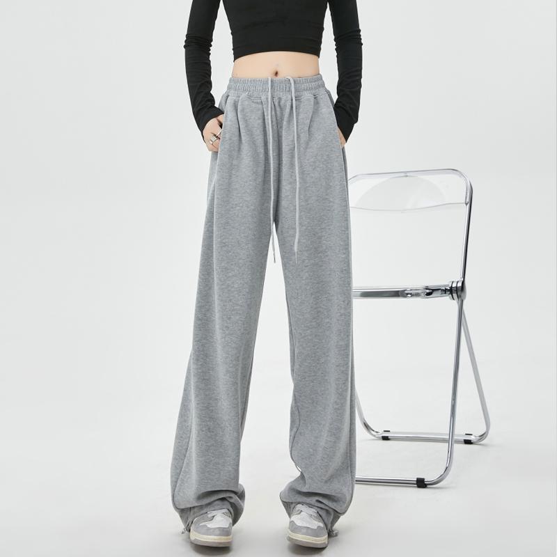 Autumn Winter Straight Thick Women's Sweatpants Loose Drawstring Wide-leg Cotton Long Pants Korean Style Casual High Waist Solid Color Trousers 2397