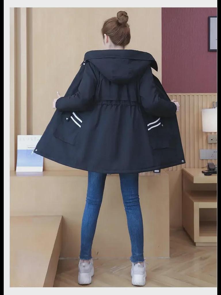 Женская облегающая ветровка с капюшоном - плюшевая и утолщенная, мода осень/зима 2023, средняя/длинная длина