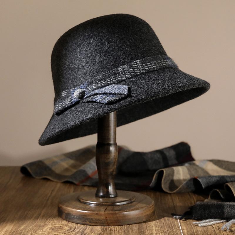 Middle-aged and Old Women's Autumn and Winter Basin Hat Thickened Warm Wool Bucket Hat Mother Hat Versatile Fashion Temperament Top Hat