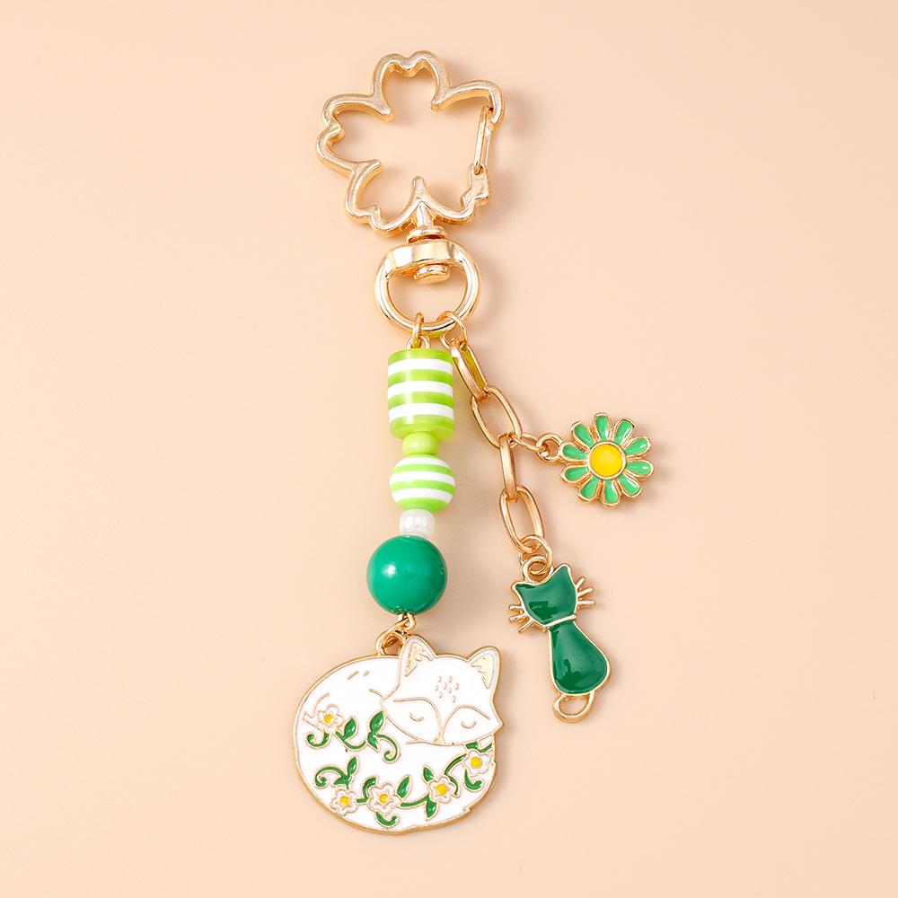 Cute Enamel Animal Cat Keychain Women Girls Flower Key Ring Pendants for Handbag Decor DIY Key Chain Jewelry Gifts