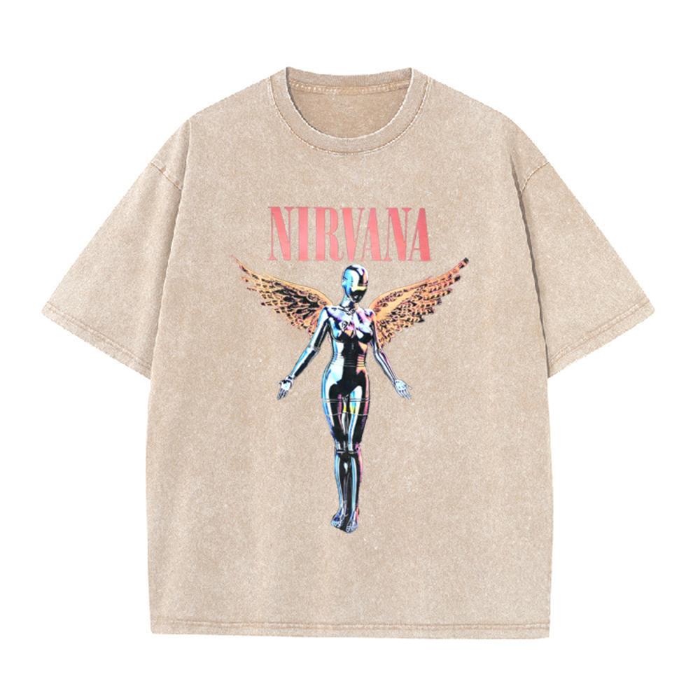 Nirvana Angel In Utero Print Vintage Washed T Shirt Rock Band Casual Topwoman Unisex