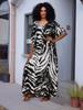 2025 Elegant Plus Size Black and White Print Kaftan Women's Retro V-Neck Batwing Sleeve Long Dress Sexy Beach Swimsuit Cover-up Q1469-8