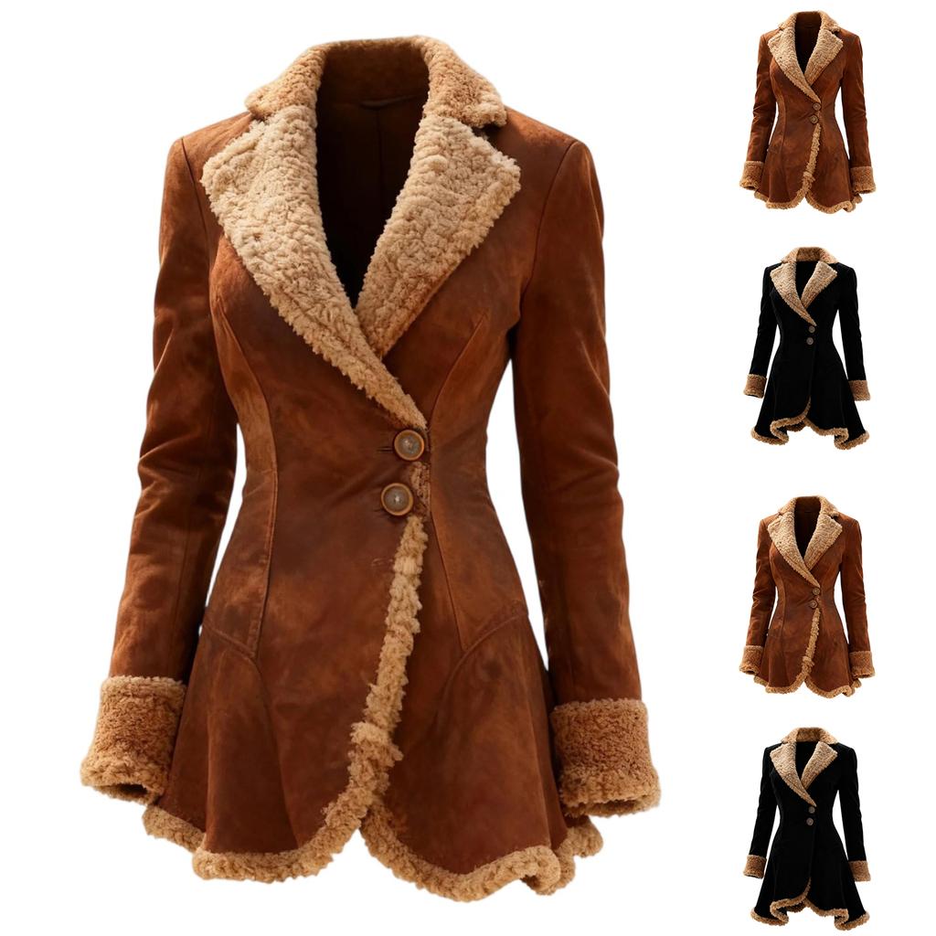 Women's Denim Western Retro Trench Coat, Plush Fashion And Warmth, Fleece Jacket