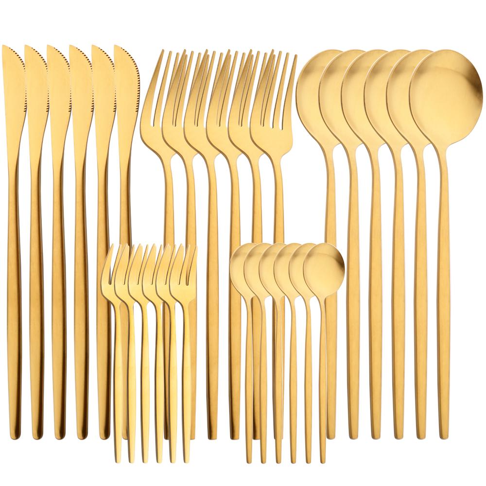 Черный, 30 шт., столовая посуда, матовый набор столовых приборов из нержавеющей стали, нож, вилка, кофейная ложка, столовые приборы, кухонное серебро, набор посуды для вечеринки