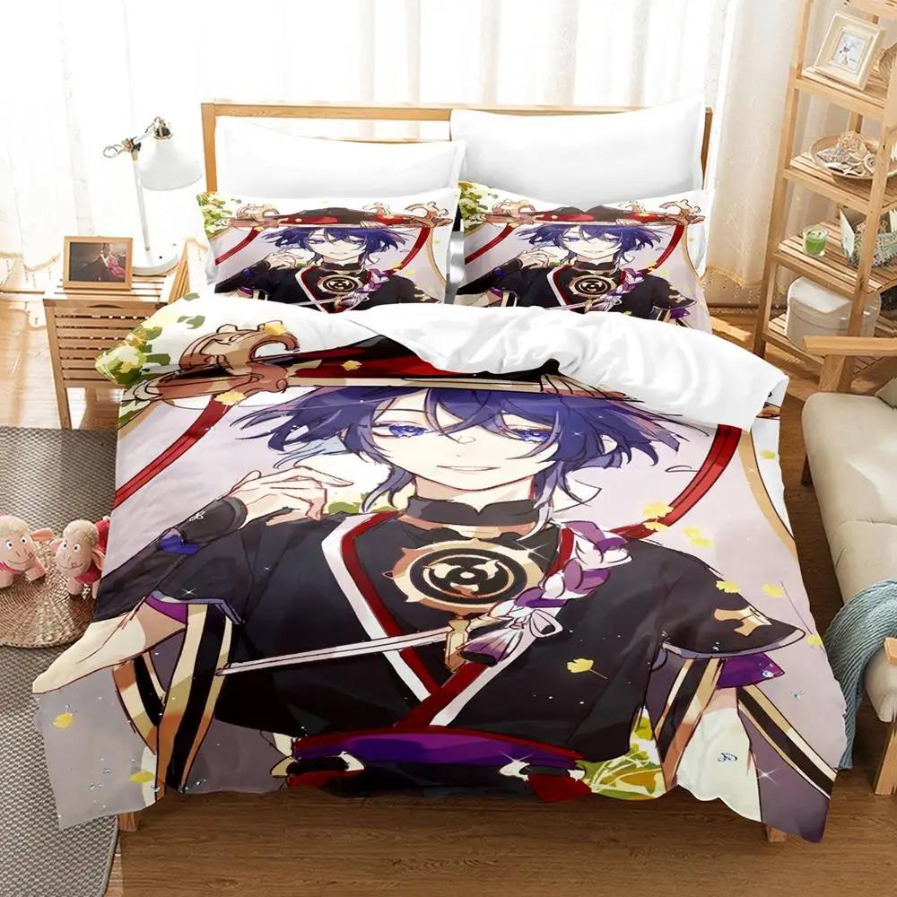 New Anime Genshin Impact Bedding Set Duvet Cover Pillowcase for children adults 2/3piece set Single/Double/Queen Large Size Gift