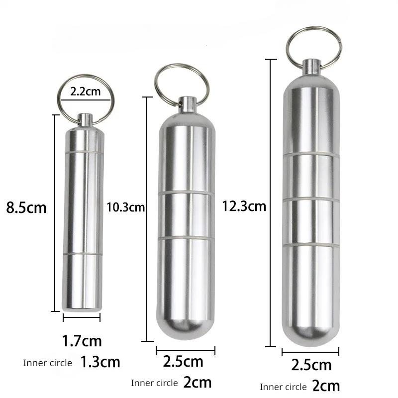 1 шт. Водонепроницаемый портсигар Серебристый Алюминиевый сплав Портсигар Держатель для капсул для зубочисток для таблеток с брелоком Мужской подарок