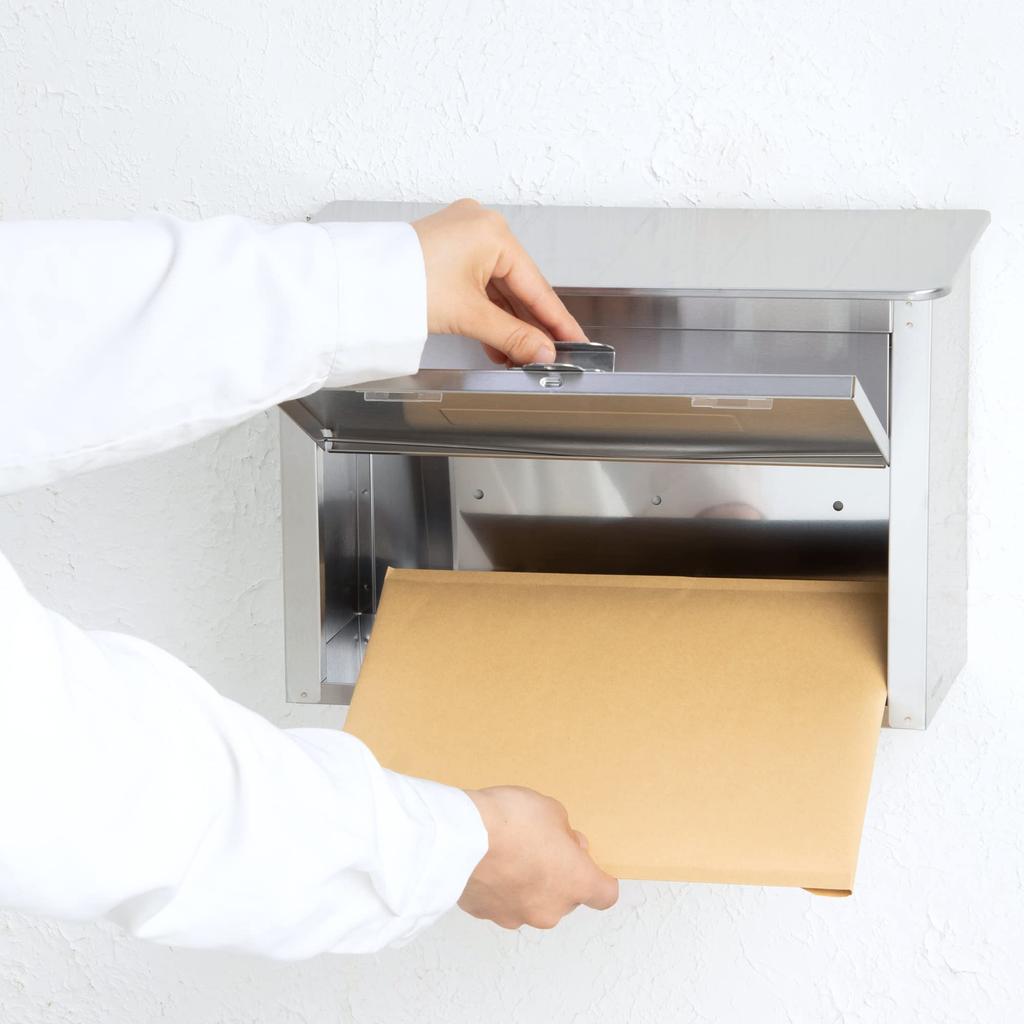 GREEN LIFE Почтовый ящик из нержавеющей стали, вмещает предметы формата А4 и совместим с навесными замками PS-30H, настенный (Сделано в Японии) -