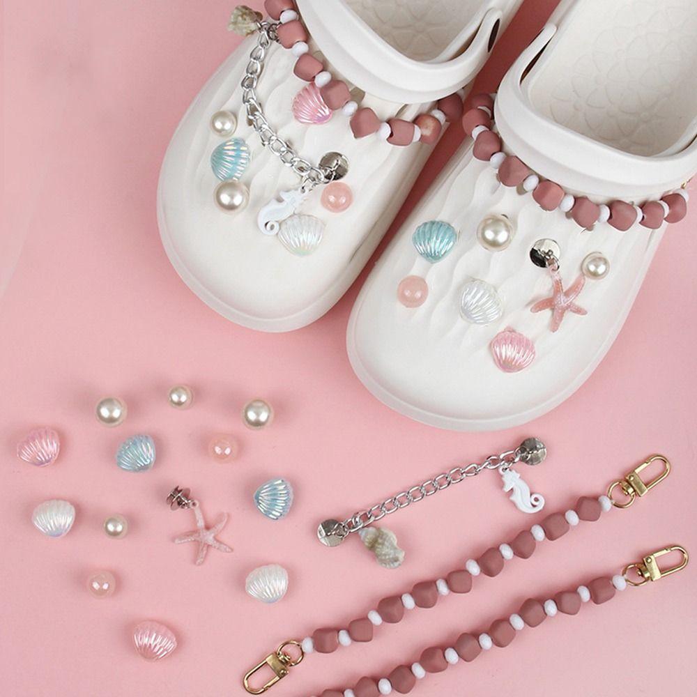 Для обуви Crocs Подвески Цепочка Ракушка Алмазные Аксессуары Набор DIY Пряжки для Обуви Украшения Женские Детские Подарки