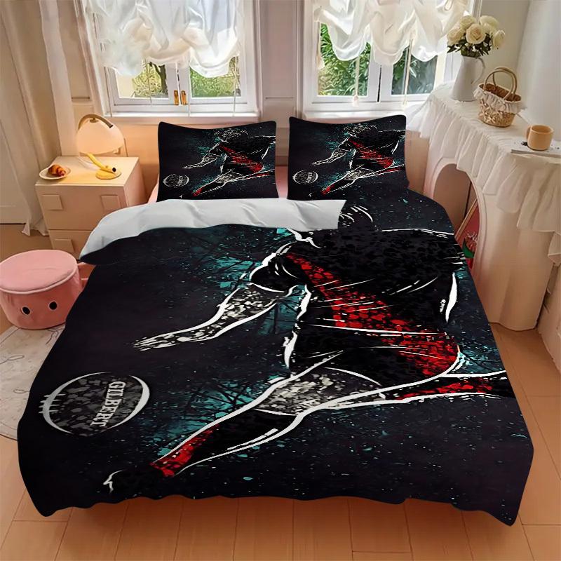 3pcs Football Player Bedding Set, Includes 1 Comforter + 2 Pillowcases, Without Pillow Inserts, Soft Comfortable, Lightweight Breathable, Pr
