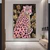 Canvas Painting Pink Leopard Abstract Botanical Leaf Animals Painting Modern Home or Living Room Decoration No Frame Wall Decor