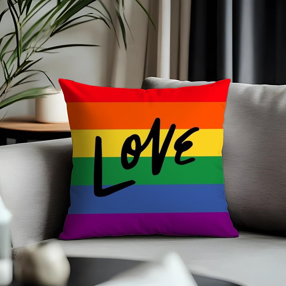 New RRainbow Flaged Cushion Cover Antidustmite Pillowcase Invisible Zipper Silky Short Plush Sofa Cushion Cover