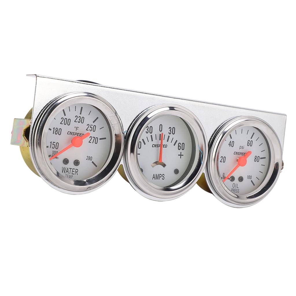 Universal 52mm Triple Gauge Kit Set 3 In 1 AMP Oil Pressure Water Temp Meter for Most 12V Vehicles