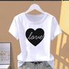 (Asian Size) Fashion Print Watercolor Love Heart Trend Cute 90s Graphic Tee Female Casual T Clothing Casual Women's Summer Top Short Sleeve T-shirt
