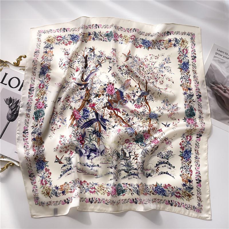Luxury 2024 Floral Print Square Silk Scarf for Women Hijab Hair Bands 70cm Neckerchief Female Satin Shawl Ribbon Headband