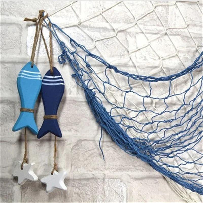 1PCS Marine Style DIY Home Decorative Wooden Small Fish Seahorse String Wall Hangings Starfish Dolphin Pendant Random Color