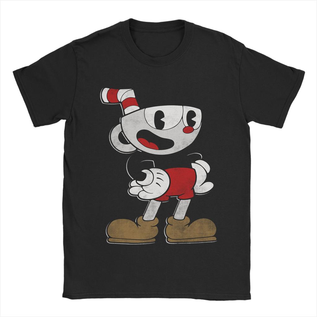 Cartoon Cuphead and Mugman Game T-Shirts for Men Humor Cotton Tees O Neck Short Sleeve T Shirt Printed Tops