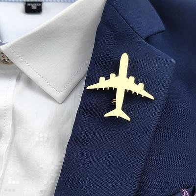 Модная брошь в стиле панк с моделью самолета из нержавеющей стали с позолотой 18 карат, аксессуары для черного костюма, свадебный комплект