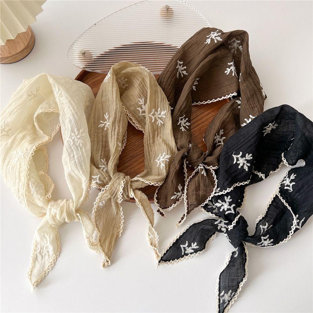 Pastoral Style Floral Lace Hair Scarf Y2K Bohemia Bandana Headwear Cotton Linen Hair Band Beach