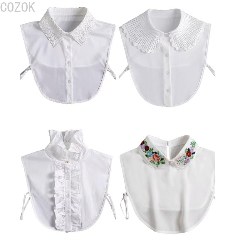 Fashion Women's Embroidery Shirt Fake Collar Removable Mujer Faux Cols White Sweater False Collar Lapel Shirt Blouse Detachable