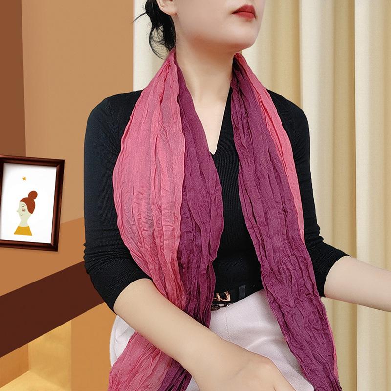 Trendy Gradient Cotton-Linen-Silk Scarf/Shawl for Women - Sun Protection & Dual-Use for All Seasons