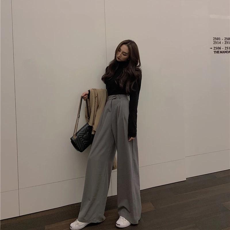 Sexysexy Spring Autumn Female Solid Wide Leg Pants Women Full Length Pants Ladies High Quality Simple Casual Straight Pants