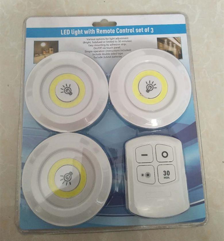 3PCS 3W COB Night Light Lamp with Remote Control For Bedroom Hallways Closet Under Cabinet Door Entryway