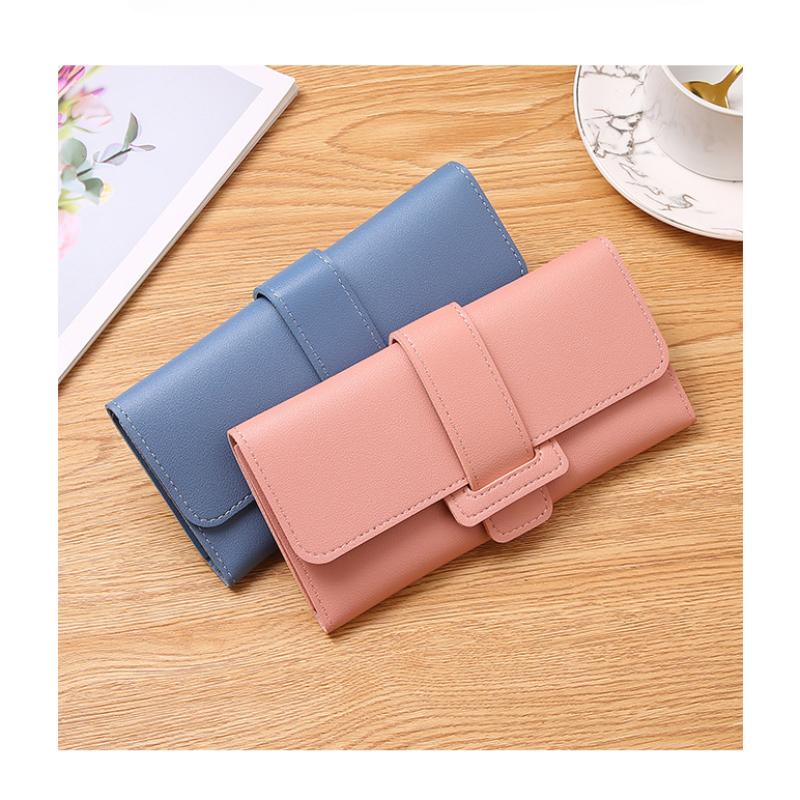 Женский кошелек женский длинный тройной клапан корейская версия небольшого свежего студенческого кожаного кошелька с пряжкой