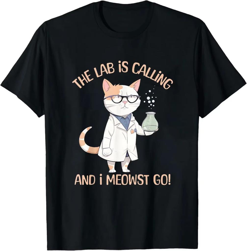 2026 Funny Chemistry Tshirt Humor Science Teacher Cat Pun Graphic Tshirt Vintage Casual Fashion Streetw