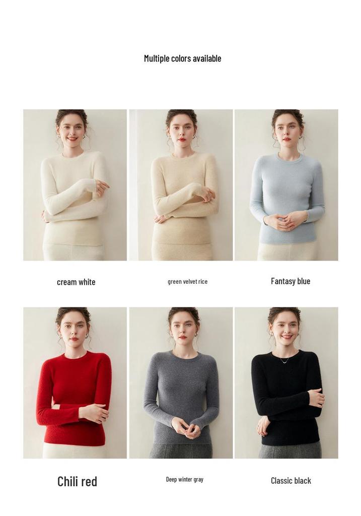Women's 100% Pure Cashmere Slim Fit Round Neck Sweater, Seamless Knit Pullover for Autumn/Winter
