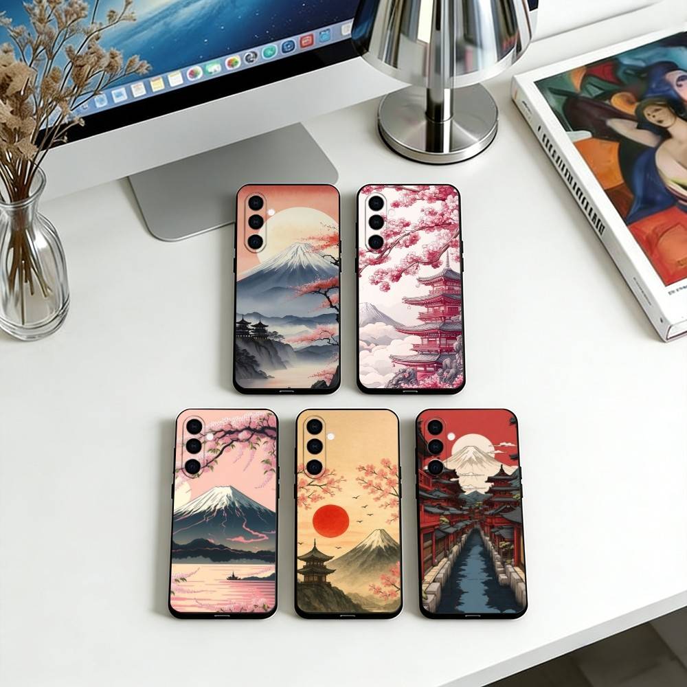 Япония Гора Фудзи Вишня Чехол для телефона для Samsung Galaxy A73, A72, A71, A70, A53, A52, A51, Другие Мягкий черный чехол