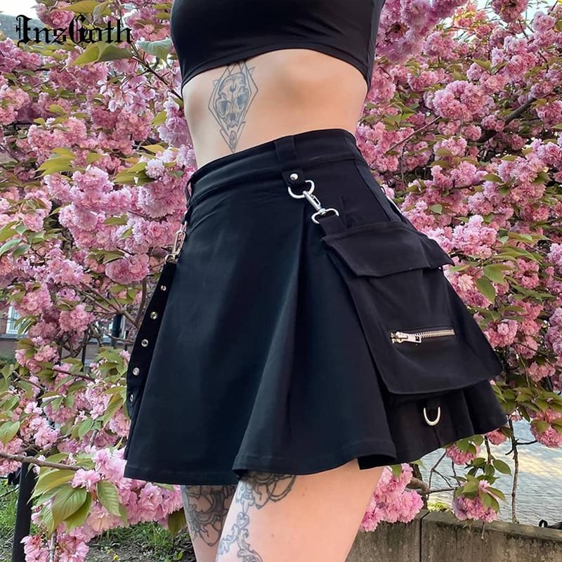 Punk Gothic Black High Waist Black Skirts Women Sexy Patchwork Bandage Mini Skirt Female Streetwear Summer